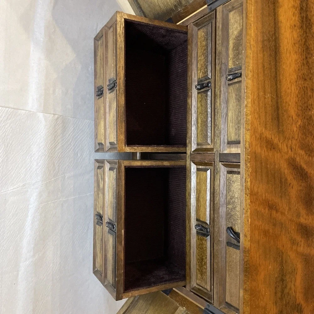 Large Wooden Chest Jewelry Box, Swing Open Doors, 6 Drawers, Mele‎ Japan Carved